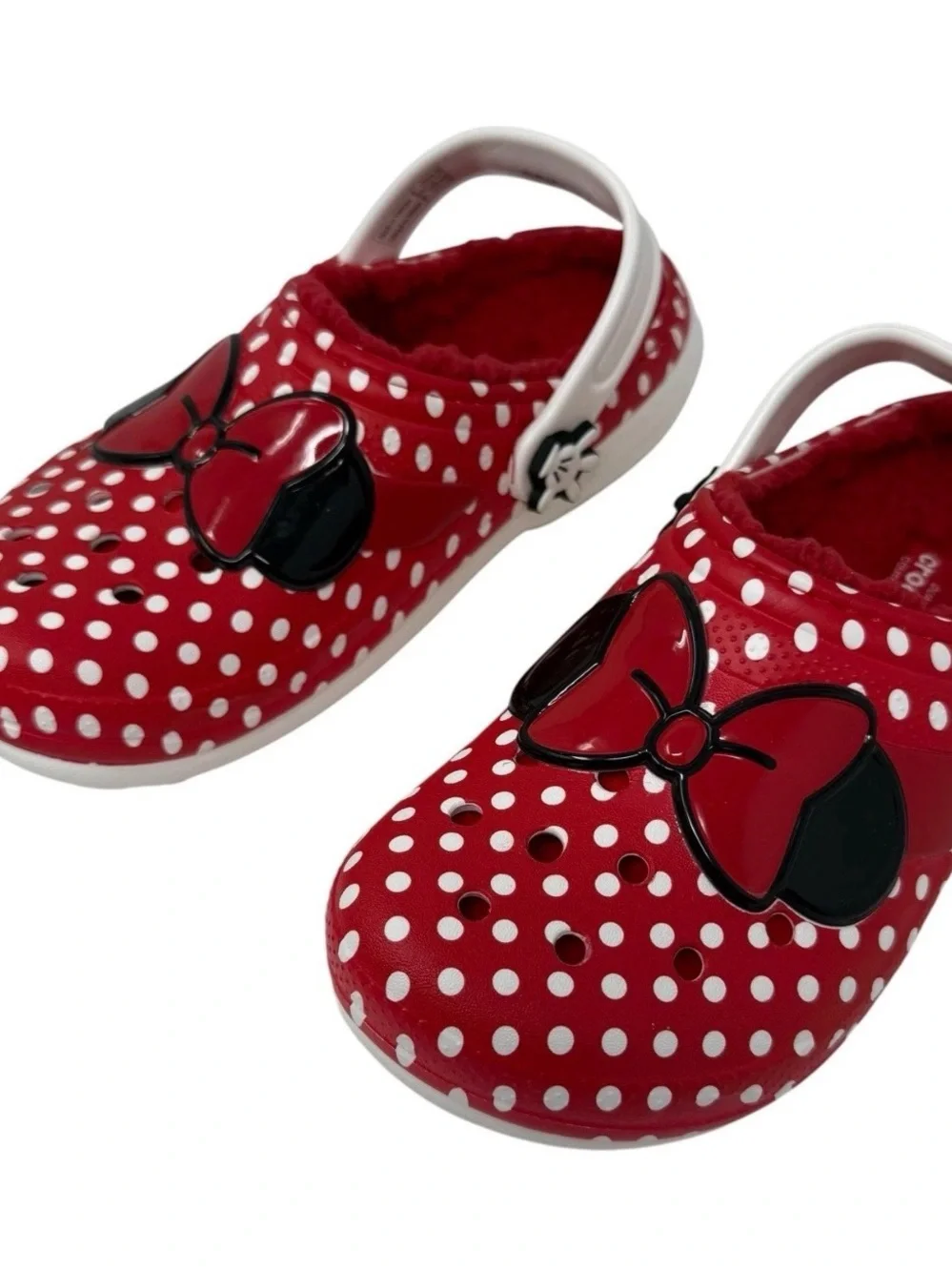 Crocs Classic Girls size J3 Minnie Mouse Red Lined faux fur Clog Shoes